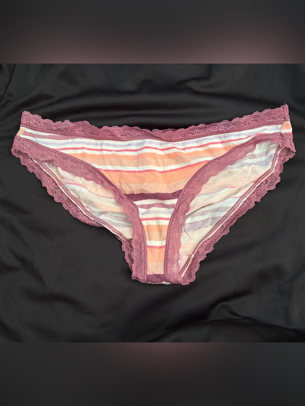 Victoria's Secret Striped Lace-Trim Bikini Panty Mauve Multicolor Stripes Large
